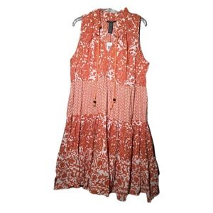 Chelsea & Theodore Swing Shift Dress Womens 1X Orange Floral Tiered Patchwork